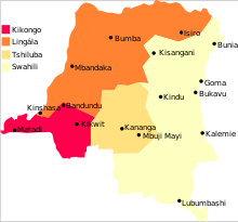 Mapa de linguas no Congo (RDC)